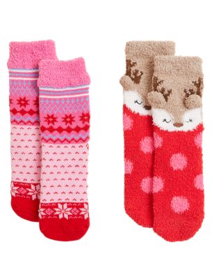 

Unisex,Boys,Girls M&S Collection 2pk Reindeer & Fair Isle Cosy Socks - Multi, Multi
