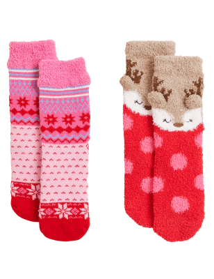 

Unisex,Boys,Girls M&S Collection 2pk Reindeer & Fair Isle Cosy Socks - Multi, Multi