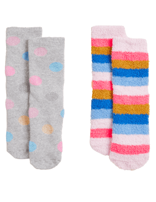 

Girls M&S Collection 2pk Spotty Striped Cosy Socks - Multi, Multi