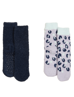 

Girls M&S Collection 2pk Leopard & Plain Cosy Socks - Multi, Multi