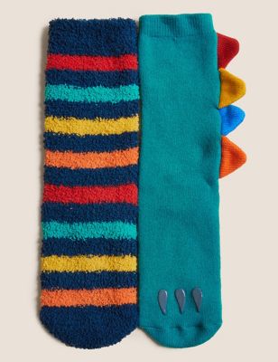 

Unisex,Boys,Girls M&S Collection 2pk Dinosaur Slipper Socks - Multi, Multi