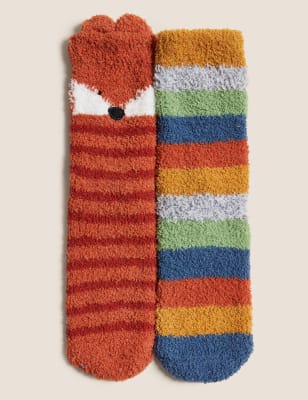 

Unisex,Boys,Girls M&S Collection 2pk Animal Socks - Multi, Multi