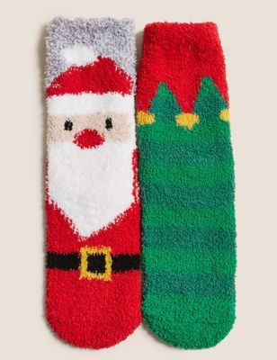

Unisex,Boys,Girls M&S Collection 2pk Christmas Slipper Socks - Multi, Multi