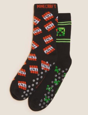

Unisex,Boys,Girls M&S Collection 2pk Cotton Rich Minecraft™ Slipper Socks - Multi, Multi