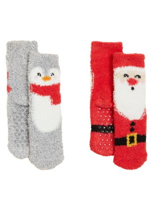 

Unisex,Boys,Girls M&S Collection 2pk Christmas Santa and Penguin Cosy Socks - Multi, Multi