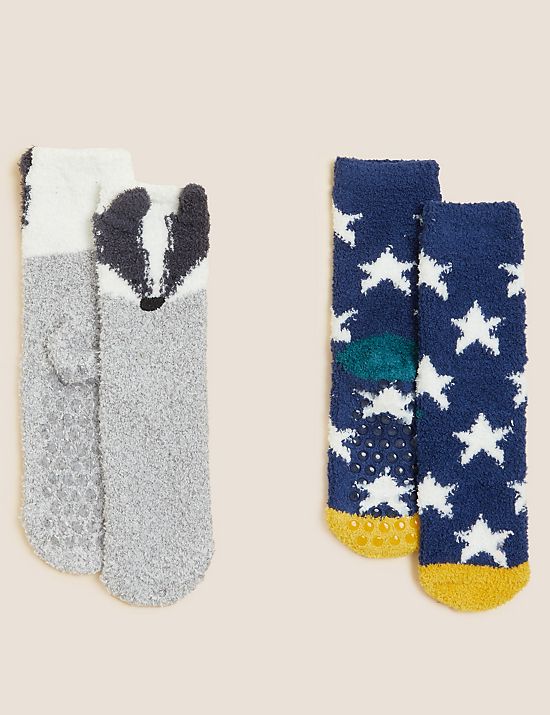 2pk Badger & Star Cosy Socks