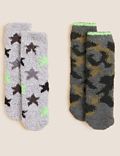 2pk Camouflage & Star Cosy Socks