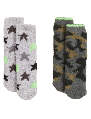 

M&S Collection Pack de 2 pares de calcetines abrigados de camuflaje y estrellas - Multi, Multi