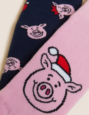 

Unisex,Boys,Girls M&S Collection 2pk Percy Pig™ Cosy Socks - Multi, Multi