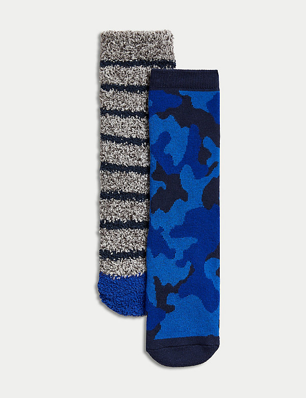 Ζεστές κάλτσες-παντόφλες ριγέ και με print παραλλαγή, σετ των 2 - GR