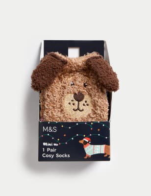 

Unisex,Boys,Girls M&S Collection Cosy Dog Slipper Socks Gift Box - Multi, Multi