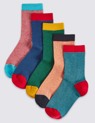 5 Pairs of Cotton Rich Striped Socks (1-14 Years) | M&S