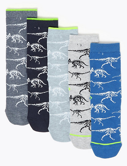 5 Pack of Cotton Rich Dinosaur Socks