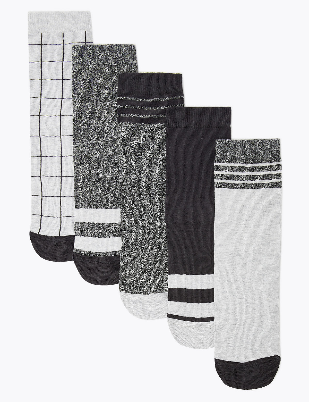 5 Pack of Cotton Rich Monochrome Socks