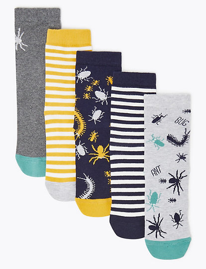 5 Pack of Cotton Rich Bug Socks
