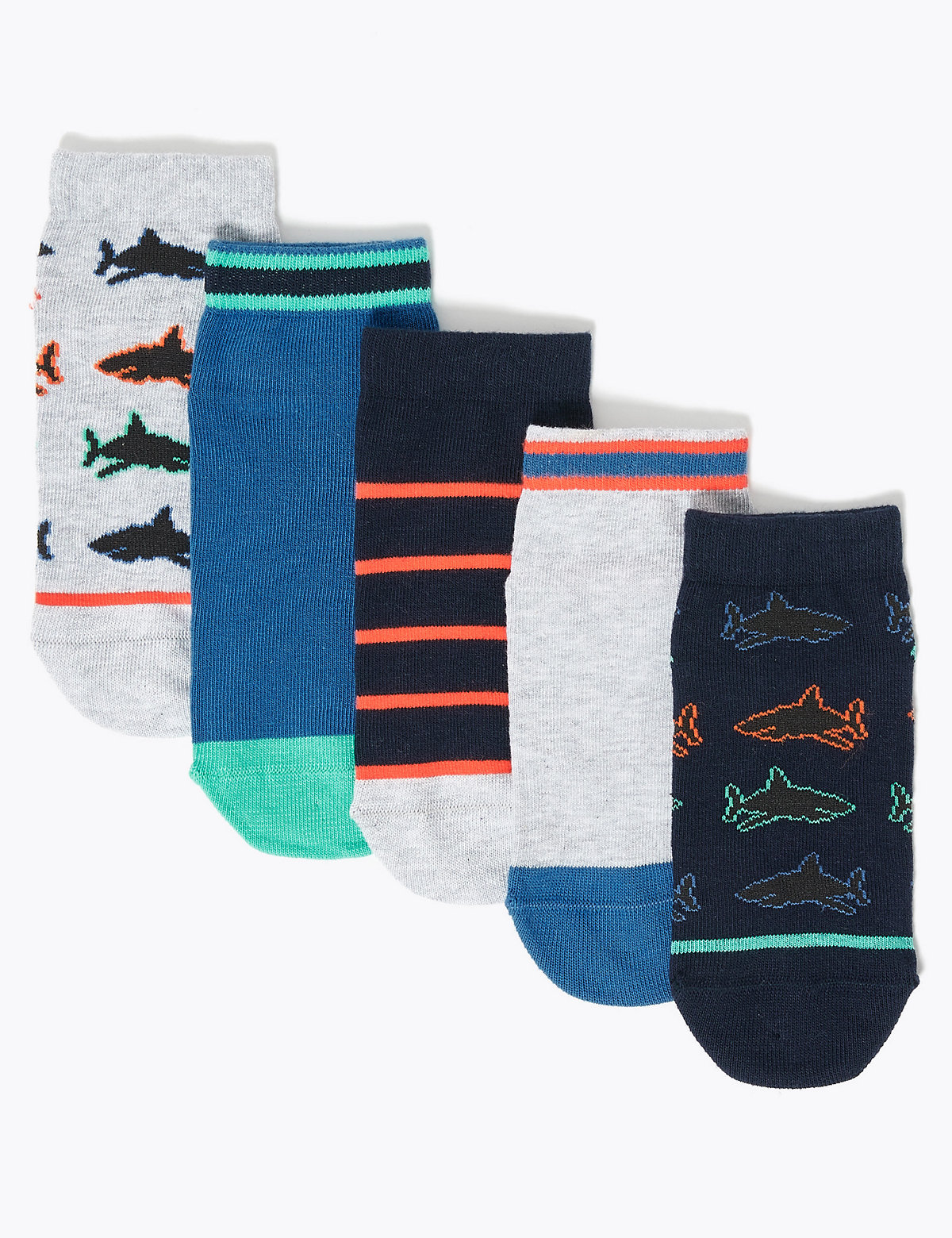 5 Pack Cotton Shark Trainer Liner Socks