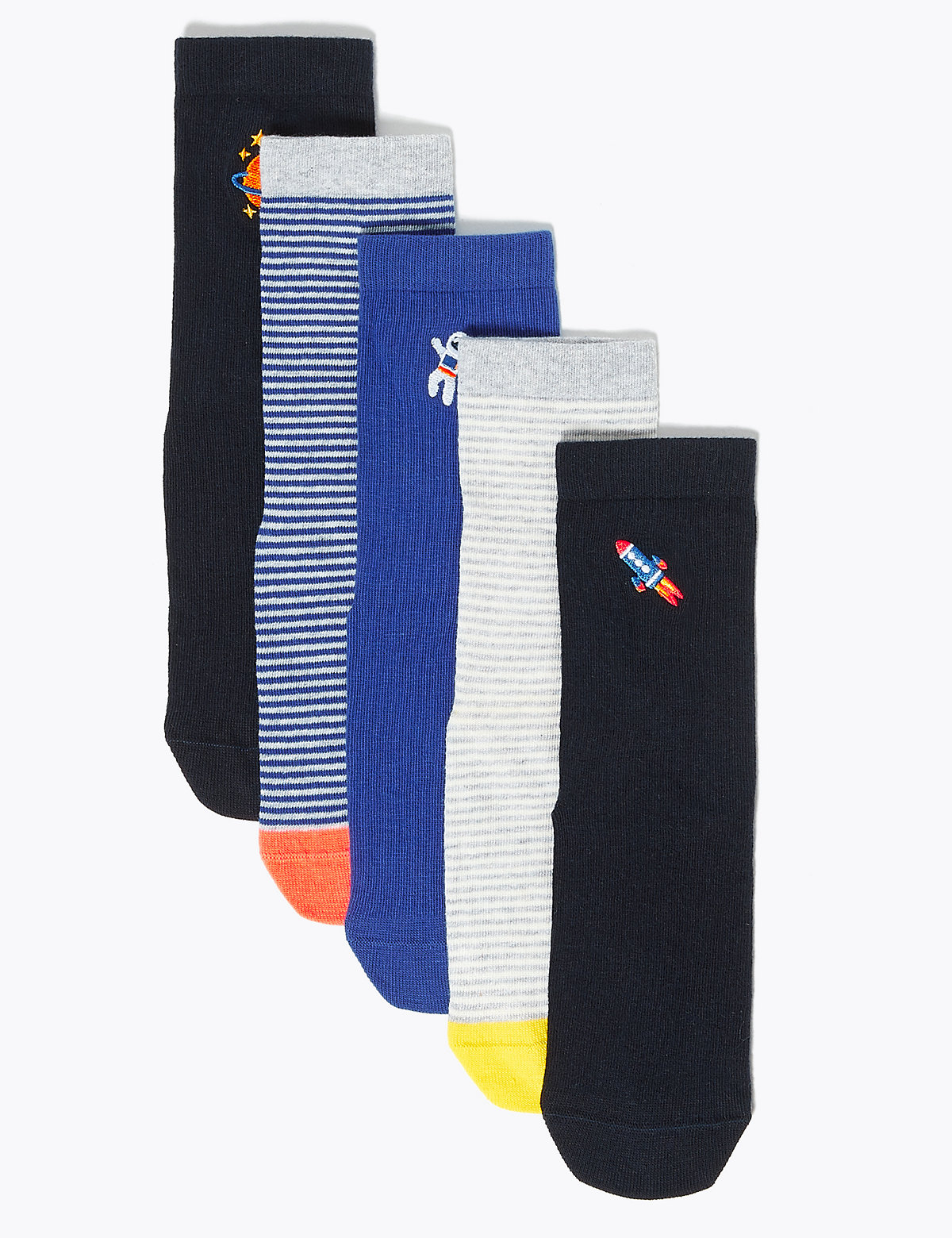5 Pack Cotton Rich Space Embroidered Socks
