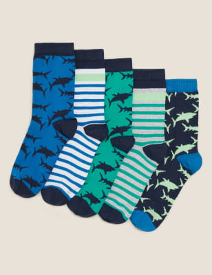 Lot de 5 paires de chaussettes en coton à motif requin - Multi