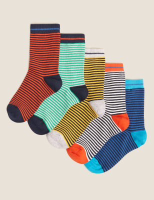 

Boys M&S Collection 5pk Cotton Rich Striped Socks - Multi, Multi