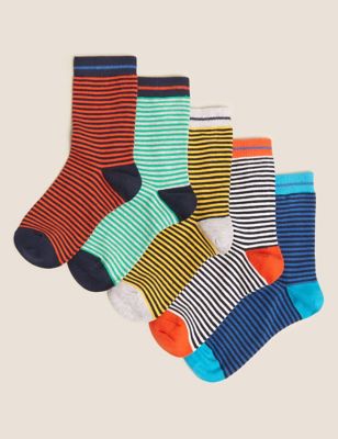 M&S Boys 5pk Cotton Rich Striped Socks