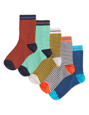 

M&S Collection Pack de 5 pares de calcetines de algodón de rayas - Multi, Multi