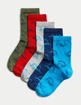 

Unisex,Boys,Girls M&S Collection 5pk Cotton Rich Dinosaur Socks (6 Small -7 Large) - Grey Mix, Grey Mix