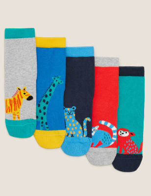 Lot de 5 paires de chaussettes en coton à motif animal - Multi