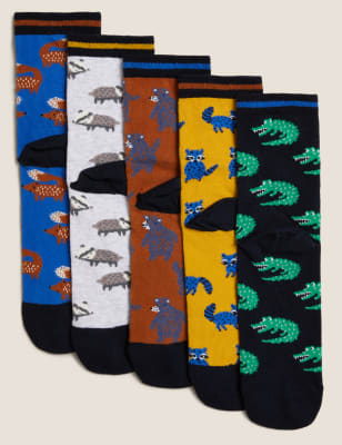 

Unisex,Boys,Girls M&S Collection 5pk Cotton Rich Animal Socks - Multi, Multi