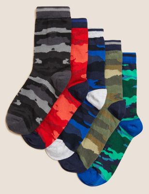 

Unisex,Boys,Girls M&S Collection 5pk Cotton Rich Camouflage Socks - Multi, Multi