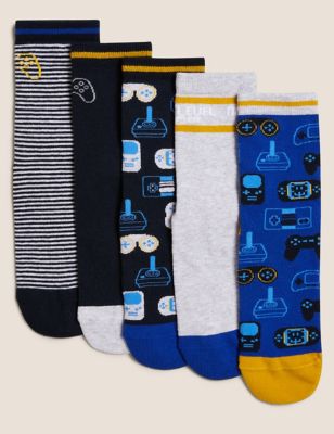 New Boys Football Sail Print Socks MultiPack Cotton Rich School Socks Cheap Gift 