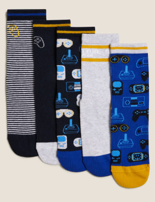 

Unisex,Boys,Girls M&S Collection 5pk Cotton Rich Gamer Socks - Multi, Multi