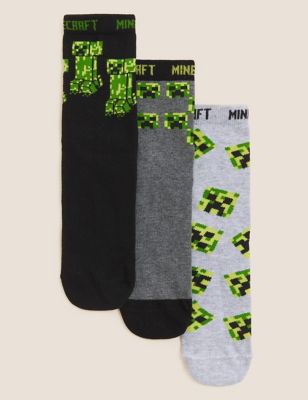 

Unisex,Boys,Girls M&S Collection 3pk Cotton Rich Minecraft™ Socks - Multi, Multi