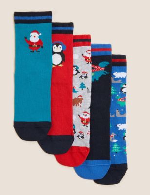 

Unisex,Boys,Girls M&S Collection 5pk Cotton Rich Christmas Socks - Multi, Multi