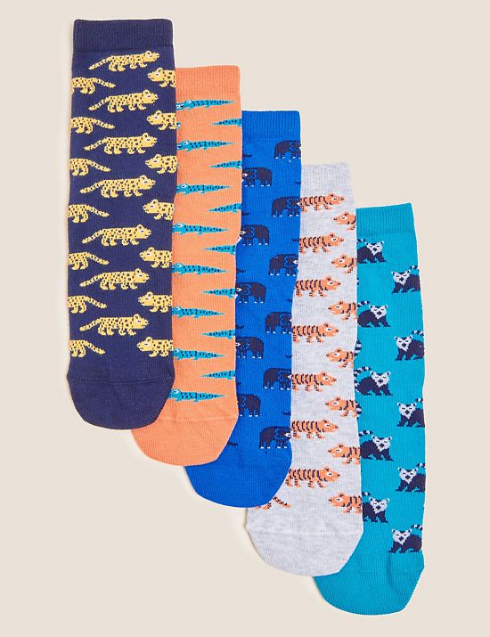Κάλτσες με print ζωάκια και υψηλή περιεκτικότητα σε βαμβάκι σε σετ των 5