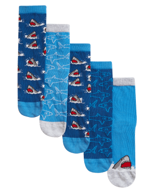 

Boys M&S Collection 5pk Cotton Rich Shark Socks - Multi, Multi