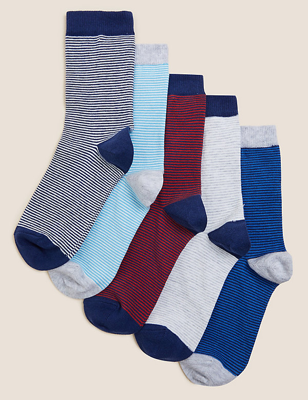 5pk Cotton Rich Striped Socks - NO