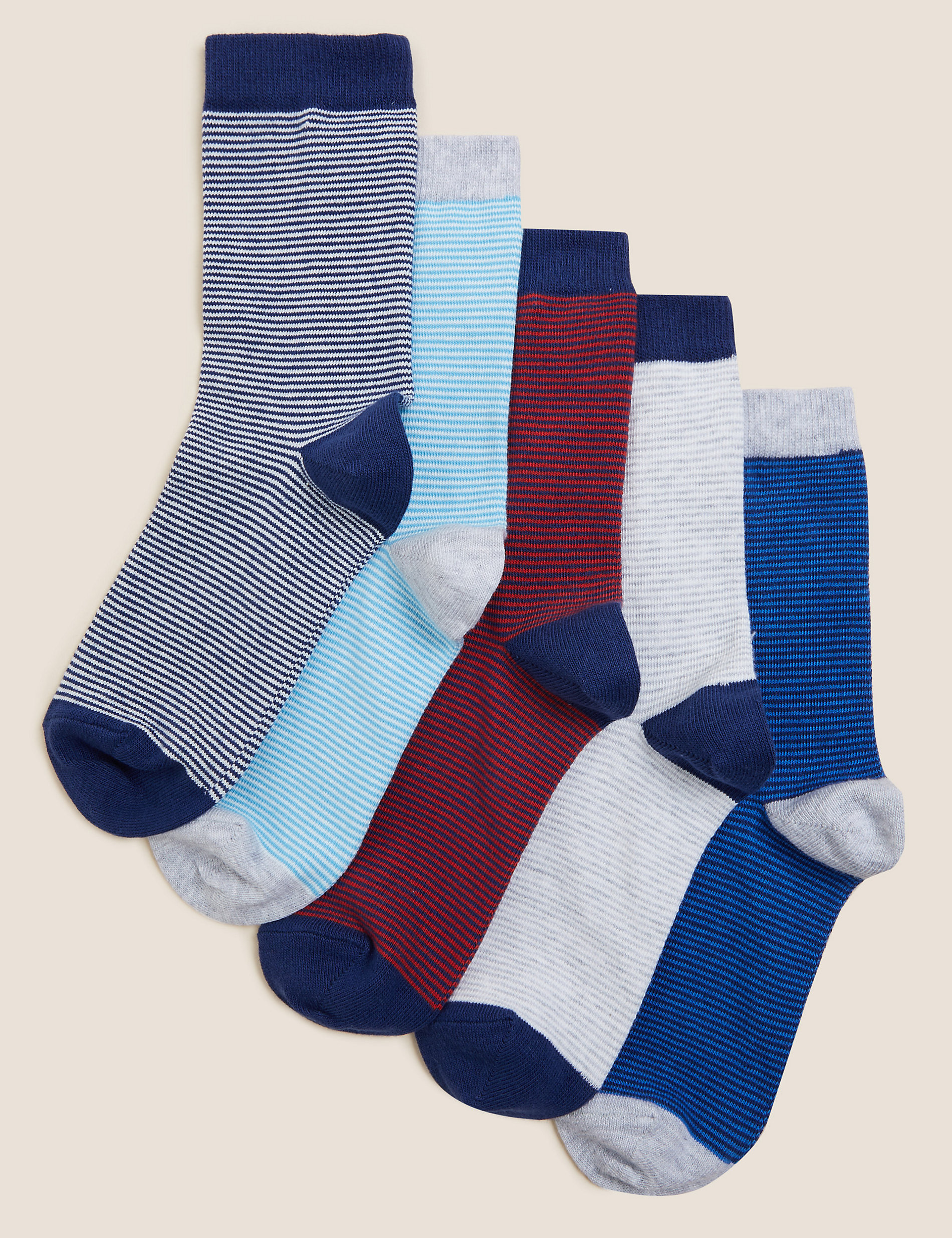 Marks & Spencer Boys Clothing Underwear Socks 5pk Cotton Rich Striped Socks 