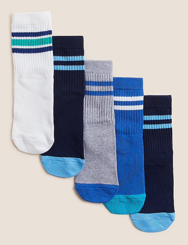 5pk Cotton Rich Striped Ribbed Socks