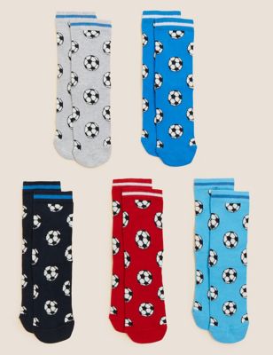 Marks And Spencer Unisex,Boys,Girls M&S Collection 5pk Cotton Rich Football Socks - Multi, Multi