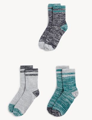 Marks And Spencer Unisex,Boys,Girls M&S Collection 3pk Cotton Rich Ribbed Striped Socks - Multi, Multi