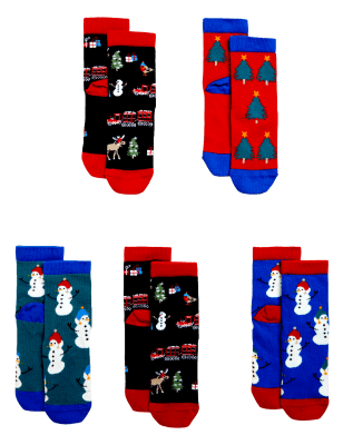 

Unisex,Boys,Girls M&S Collection 5pk Cotton Rich Christmas Socks - Multi, Multi