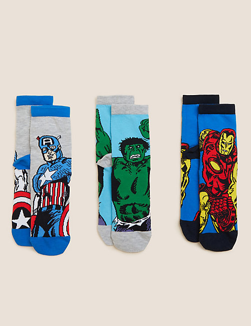 Marks And Spencer Unisex,Boys,Girls M&S Collection 3pk Marvel Socks - Multi, Multi