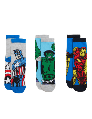 

Unisex,Boys,Girls M&S Collection 3pk Marvel™ Socks - Multi, Multi