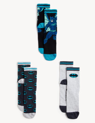 

Unisex,Boys,Girls M&S Collection 3pk Cotton Rich Batman™ Socks - Multi, Multi