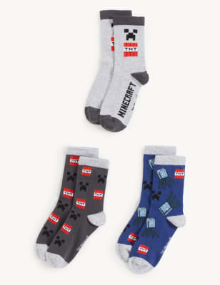 

Unisex,Boys,Girls M&S Collection 3pk Cotton Rich Minecraft™ Socks - Multi, Multi