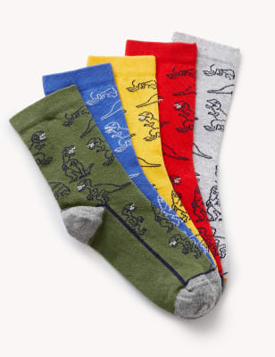 

Unisex,Boys,Girls M&S Collection 5pk Cotton Rich Dinosaur Socks - Multi, Multi