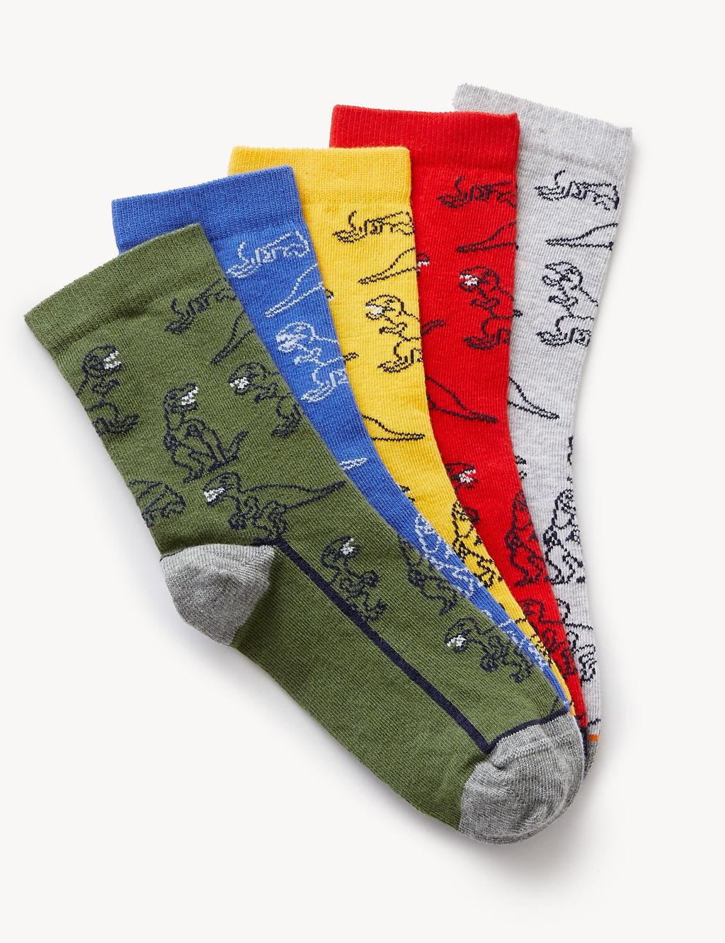 5pk Cotton Rich Dinosaur Socks image 1