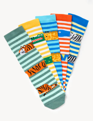 

Unisex,Boys,Girls M&S Collection 5pk Cotton Rich Animal Striped Socks - Multi, Multi