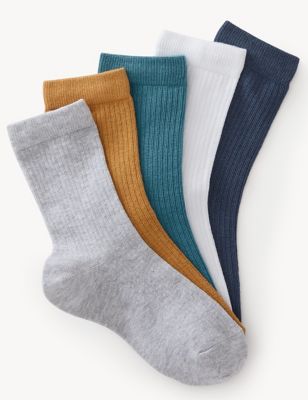 5pk Cotton Rich Ribbed Socks - SG