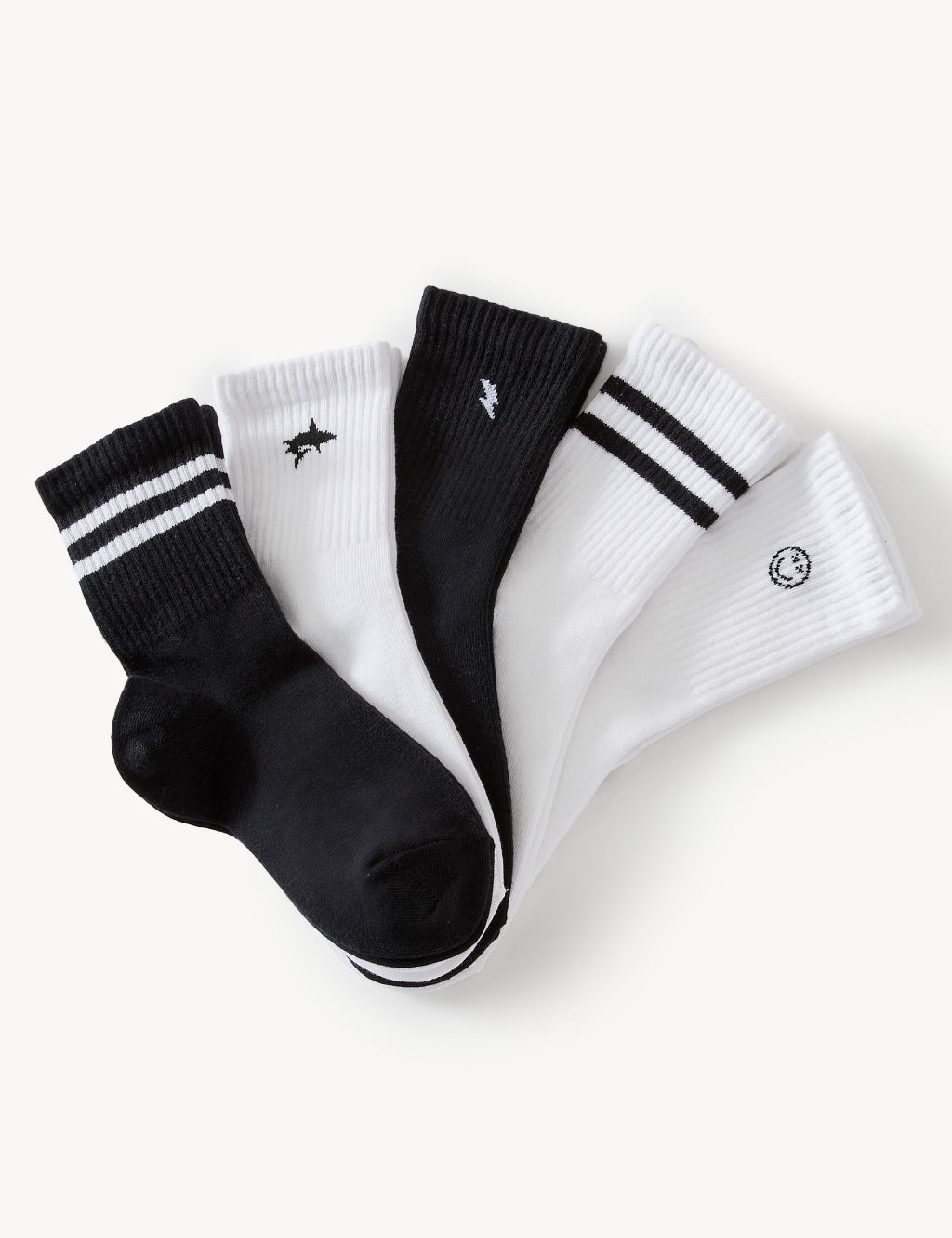 5pk Cotton Rich Striped & Icons Sports Socks